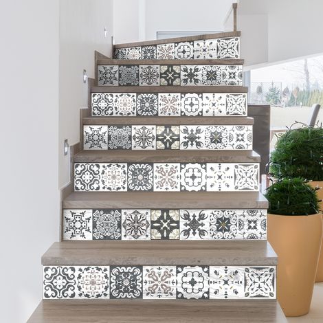 Stickers adhésifs escalier carrelages contremarche - ROMOLO - 2 bandes de 12.5x90cm (1/3)