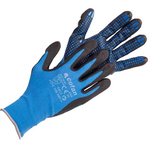 Guanto in nitrile taglia 6 con puntini antiscivolo blu e norma EN 388-4121X (1/3)