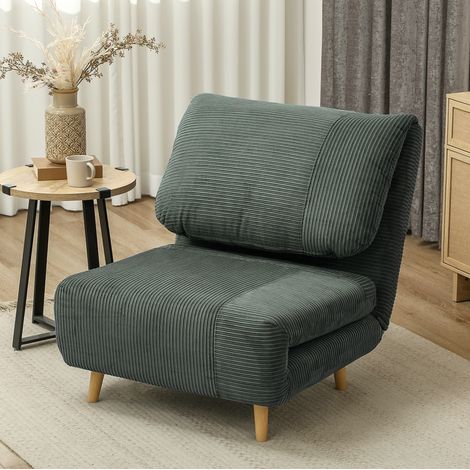 Fauteuil convertible 82x89x83 cm vert en polyester effet corduroy avec dossier inclinable (1/5)