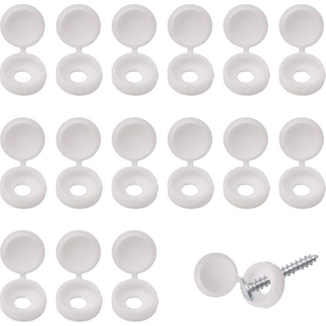 100 tapas para tornillos, M6, tapas de plástico para tornillos, arandelas plegables, tapas decorativas para tornillos con solapa (blancas) (1/5)