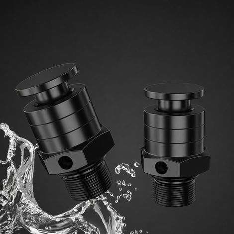 Lot de 2 soupapes d'échappement rapide manuelles noires en alliage d'aluminium, PN 0,04 MPa, DN 9,8 mm, raccord fileté, purge d'air (1/5)