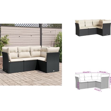 4-tlg. Garten-Sofagarnitur mit Kissen Schwarz Poly Rattan - Gartenmöbel - Sofa Set - Rattan Möbel - Outdoor Sofa - Lounge Set (1/3)