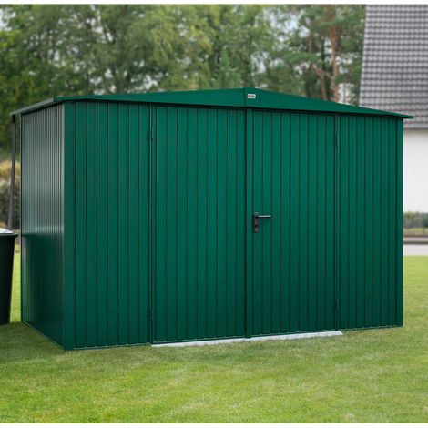 Hörmann Ecostar Metall-Gerätehaus Trend mit Satteldach Typ 3, 324 x 248 cm, moosgrün, 7,2 m², 2-flüglige Tür