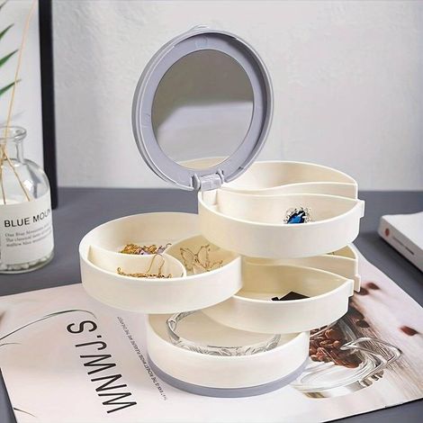 Plateau présentation bijoux organisateur rotatif - Rangement cosmétiques avec compartiments