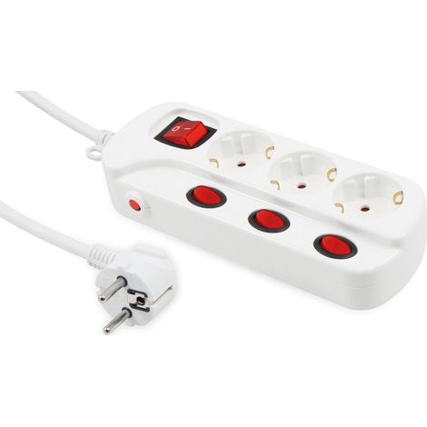 Multiprise MCPOWER, 3 prises, avec commutation individuelle, câble de 1,5 m, blanc (1/4)