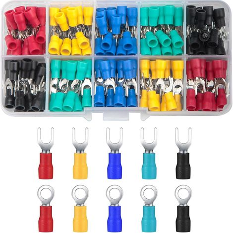 200 Pièces Cosse Electrique, Connecteurs Électrique Isolées Sertissage, Ronde Fourche Cosses Connecteur a Sertir Electriques, Cosses de Bornes Isolées à Sertir (1/5)