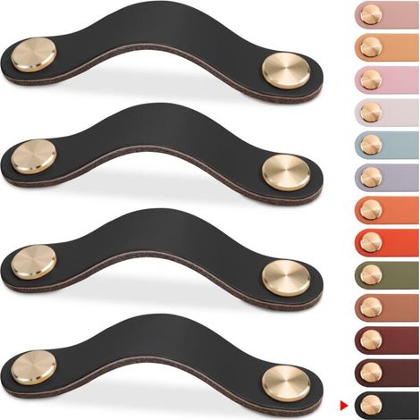 4pcs Leather Furniture Handle, Cabinet Door Knob, Leather Drawer Knob, Vintage Furniture Handle for Cabinets, Dresser, Kitchen, Bathroom (Black, 160mm) (1/5)