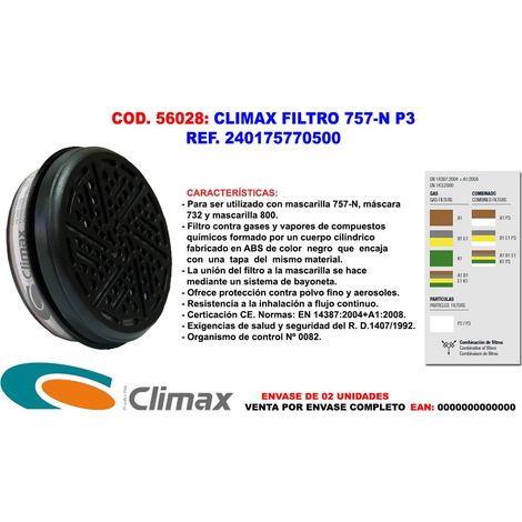 FILTRE CLIMAX TYPE 757-N P3 POUR DEMI-MASQUE 757-S, 742 / 1 pièce.