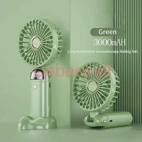 Mini ventilateur portatif pliable de 3000mAh,ventilateurs suspendus au cou,ventilateur Rechargeable par USB à 5 , vert clair ,B