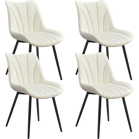 Yaheetech Lot de 4 Chaises de Salle à Manger avec Dossier, Chaise Cuisine Rétro, Assise en Velours et Pieds en Métal, Capacité 136kg, pour Salon, Chambre, Salle à Manger, Cuisine, Beige (1/5)