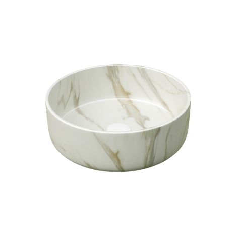 Bac de lavage rond blanc mat 36 cm avec texture pierre, sans accessoires ni meuble sous lavabo (1/5)