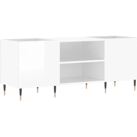 Armario para discos práctico espacio de almacenamiento 121 x 38 x 48 cm estilo industrial de madera contrachapada blanco brillante 020049087 (1/5)