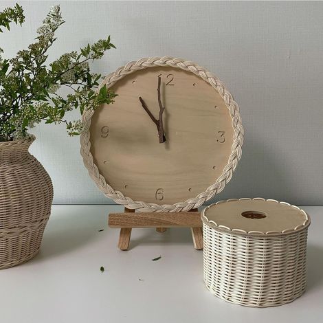 Marco tejido, funcionamiento silencioso, sin tictac, funciona con pilas (pilas no incluidas), ideal para la decoración de paredes en un pasillo. (1/4)