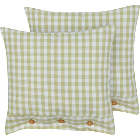 Set of 2 Decorative Cushions TALYA 45 x 45 cm Olive Green Checked (1/5)
