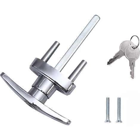 Irovami Verrou T porte garage chromé – 2 clés, épaisseur 1-3/8 à 2″, métal – Idéal pour porte garage, camping-car, extérieur (1/5)