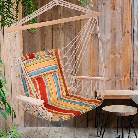 Chaise suspendue multicolore avec coussin et barre en bois, charge jusqu'à 100 kg, OKWISH (1/5)