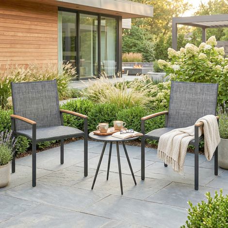 Ensemble bistrot 3 Gris pièces chaises table filet mélangé (1/4)