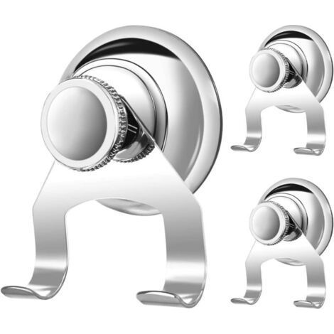 Set of 3 stainless steel suction hooks for bathroom, fixing without drilling, ideal for towels and bathrobes (1/5)