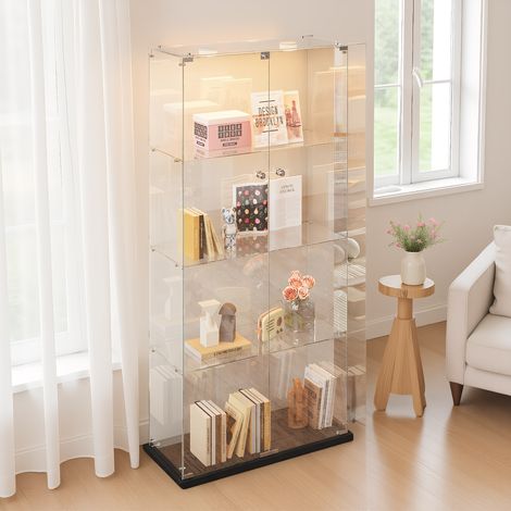 Vitrine en Verre avec Éclairage tactile, Meuble Vitrines avec 2 porte et 4 étagères, moderne Verre vitrines, pour chambre, salon et salle à manger, 78 x 35 x 163 cm, Noir (1/5)