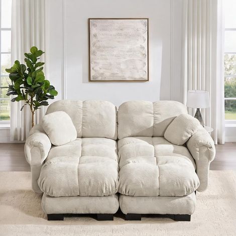 Canapé modulable en U chenille soft beige avec ottoman (1/5)