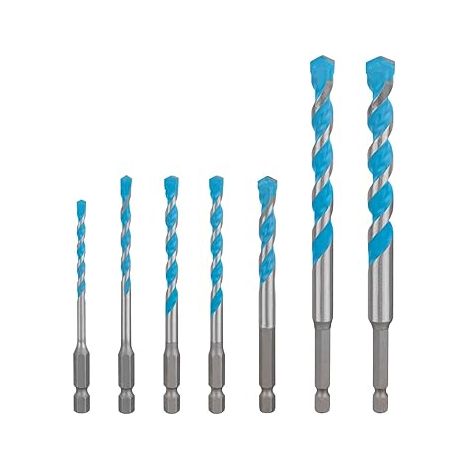 Set di 7 punte da trapano EXPERT HEX-9 multiuso per costruzioni (per calcestruzzo, piastrelle in ceramica morbida, Ø 4-12 mm, accessorio professionale per trapano)