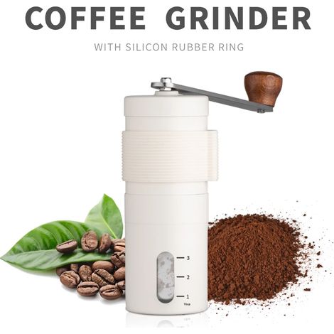 Moulin à café manuel à manivelle, blanc, avec mouture réglable pour expresso, cafetière à piston et café filtre, idéal pour la maison, le bureau et les voyages.-AquaForge (1/4)