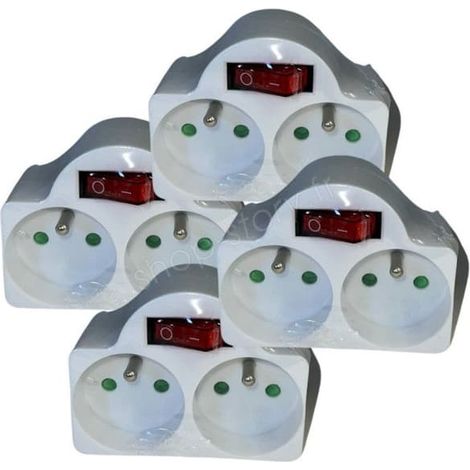 Multiprise Biplite 2 prises - DUOPLUG - 4x - 16A - 230V - Interrupteur intégré (1/4)