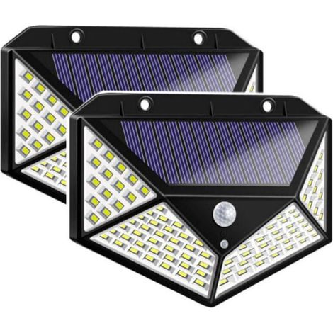 2er-Pack Solarstrahler mit Bewegungsmelder, 100 LEDs, vierseitige Solar-Wandleuchte (1/4)