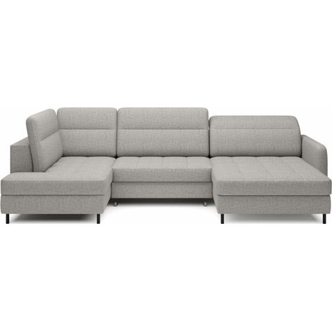 Sofá de esquina convertible BERTHO 306 cm gris claro efecto jaspeado – Ángulo derecho con baúl (1/5)