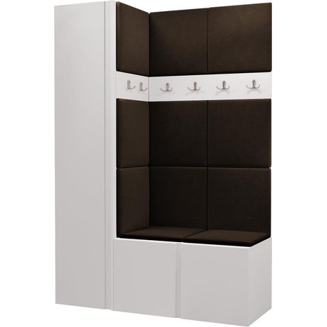 Meuble d'entrée Pinis IX, Blanc, 186x124x46cm, Tissu, Stratifié, À poser, Murale