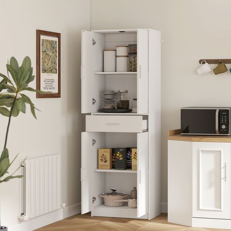 Meuble de cuisine, étagères réglables sur 3 niveaux, panneaux de particules, MDF, grand espace de rangement, blanc