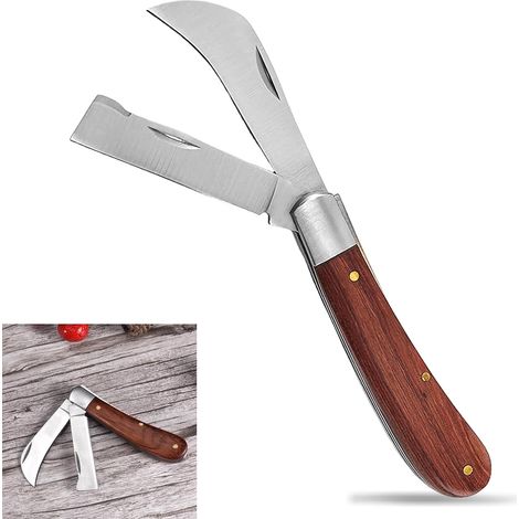 Serpette, Couteau de Jardin à 2 Lames, Couteau à Bourgeonner Pliable (1/5)