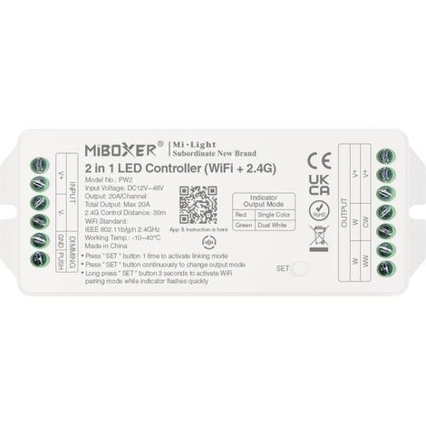 MiBoxer PW2 LED-Treiber (20A, 12-48V, WiFi+2.4G) für Monochrom-/CCT-Streifen (1/3)