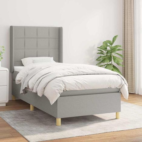 Cama box spring con colchón tela gris claro 100x200 cm (1/5)