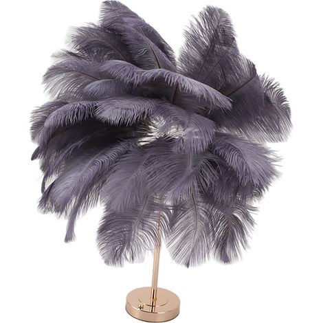 Lampe de table rechargeable en plumes d'autruche, lampe décorative moderne et romantique pour la chambre à coucher, grise (1/5)