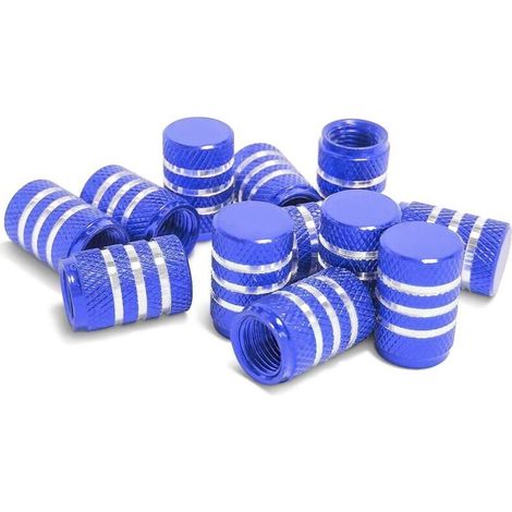 12 Bouchons Valve Pneu, Capuchons Valve Métal avec Anneau Caoutchouc, Couvercle Bouchon Valve Pneu Aluminium pour Voitures, Couvercle Poussière Valve Pneu Moletés Alliage Aluminium (Bleu) (1/5)