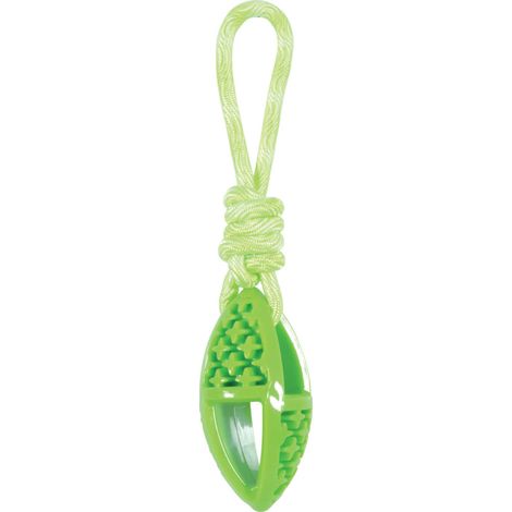 Jouet pour chien ovale en TPR et corde longueur 27.5 cm, vert, - animallparadise