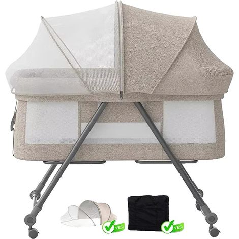 Lit de voyage pour bébé convertible, pliable, berceau à bascule, 93x55x73 cm, CONFORT KHAKI (1/2)
