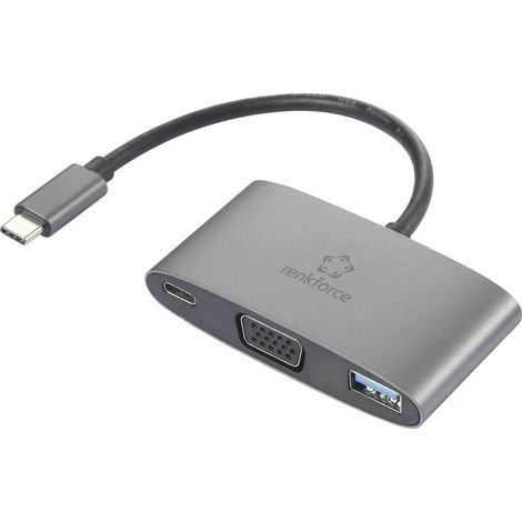 Renkforce USB-C®, VGA Adaptateur [1x USB-C® mâle - 1x USB-C® femelle (Power Delivery), VGA femelle, USB 3.0 femelle type A] RF-HUB-151 15 cm Y441082 (1/4)