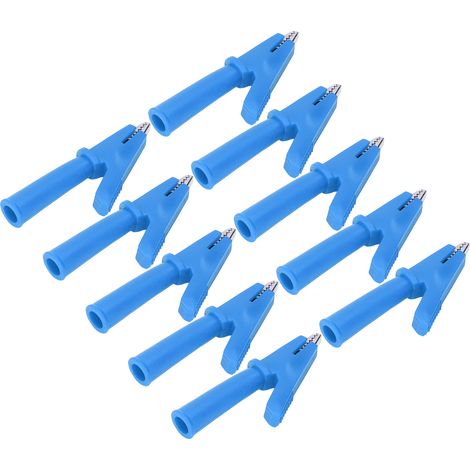 Lot de 10 pinces crocodiles en laiton isolées PVC pour multimètre, compatibles avec les fiches bananes 4 mm (bleues). (1/5)