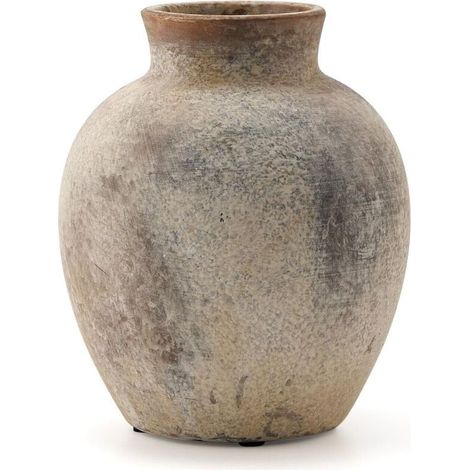 Vase vintage monobloc, vase décoratif rond en céramique rustique vintage fabriqué à la main, idéal pour les réunions de famille, le salon et la décoration de bureau. (1/5)