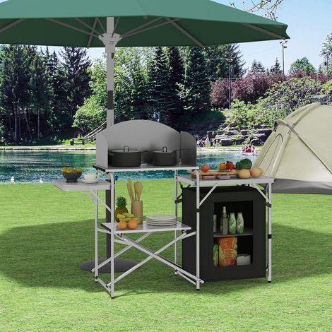 WOLTU Mobile Cucina da Campeggio Tavolo Pieghevole da Giardino Armadio da campeggio Tavolo Campeggio Tavoli a Valigetta da Balcone da Cucina in Alluminio e MDF con Sacca di Trasporto (1/5)