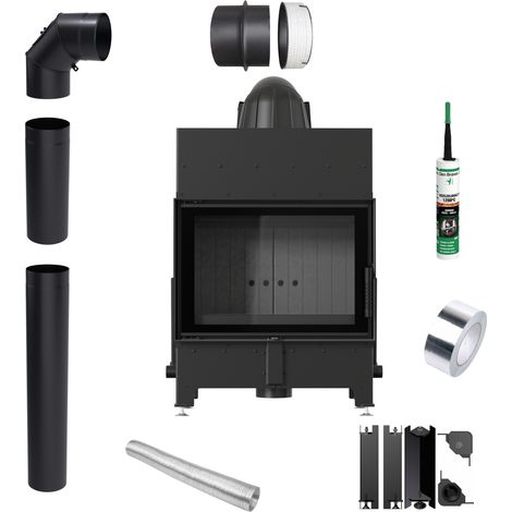 KRATKI Kamineinsatz FLOKI S 8 kW schwarz TERMOTEC Rohrset (1/5)