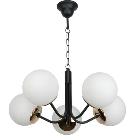 Lámpara de techo colgante negra con pantalla de cristal blanco 15-290 sofia