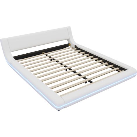 Letto a piattaforma 160 x 200 cm in PU e MDF con illuminazione LED bianca (1/5)