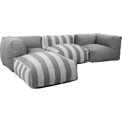 Canapé d'angle rayé de jardin modulable 4 places gris - Mixi