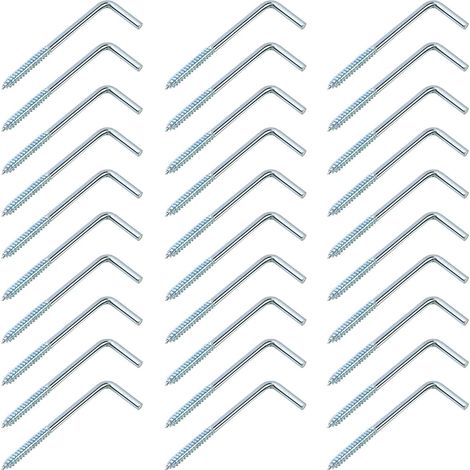 Lot de 30 crochets a vis droits avec fente, vis a crochet galvanisee, en forme de L, 70 mm x 22 mm (1/5)