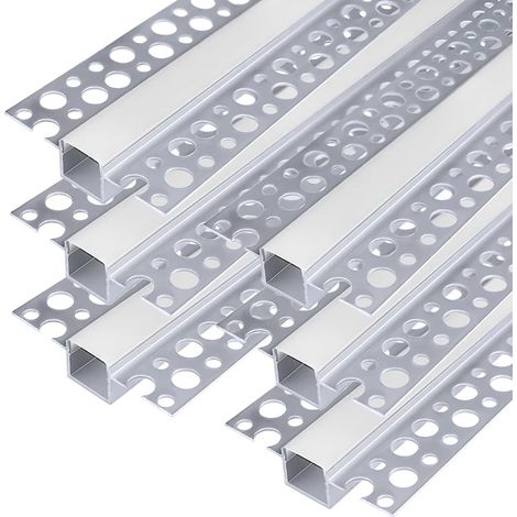 Lot de 6 Profilés LED Encastrables 1 m, Profilés en Aluminium avec Diffuseur Laiteux pour Ruban LED, Kit de Profilés LED pour Cloison Sèche, Mur et Meuble, Installation Sans Bord Visible (1/5)