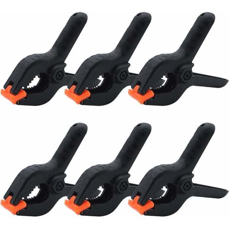 Lot de 6 Pinces à Ressort Plastique Ouverture Maximale Jusqu'à 4cm Pince à Ressort de Haute Résistance pour Fixation Travaux du Bois et Studio de Photographie