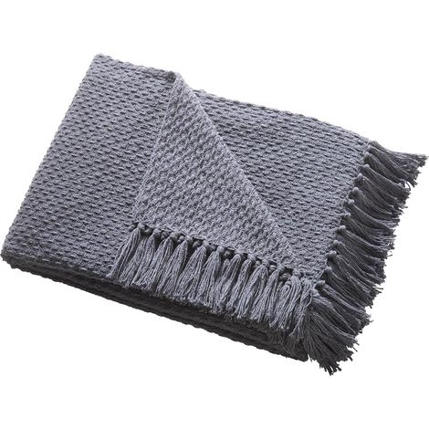 Anthrazitfarbene Kuscheldecke mit Quaste (200 x 200 cm) – Strapazierfähige Recycling-Baumwolle – Gewebt/Strukturiert für Sofa – Extra groß, Grau